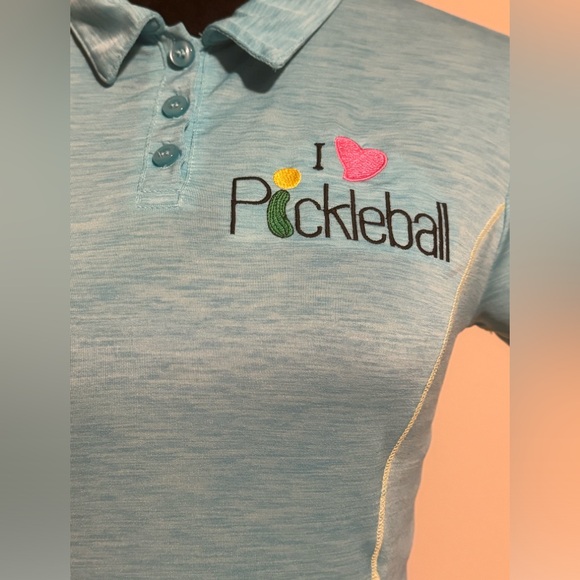Preloved Lija Blue and Yellow I Heart Pickleball polo size small - Picture 3 of 6